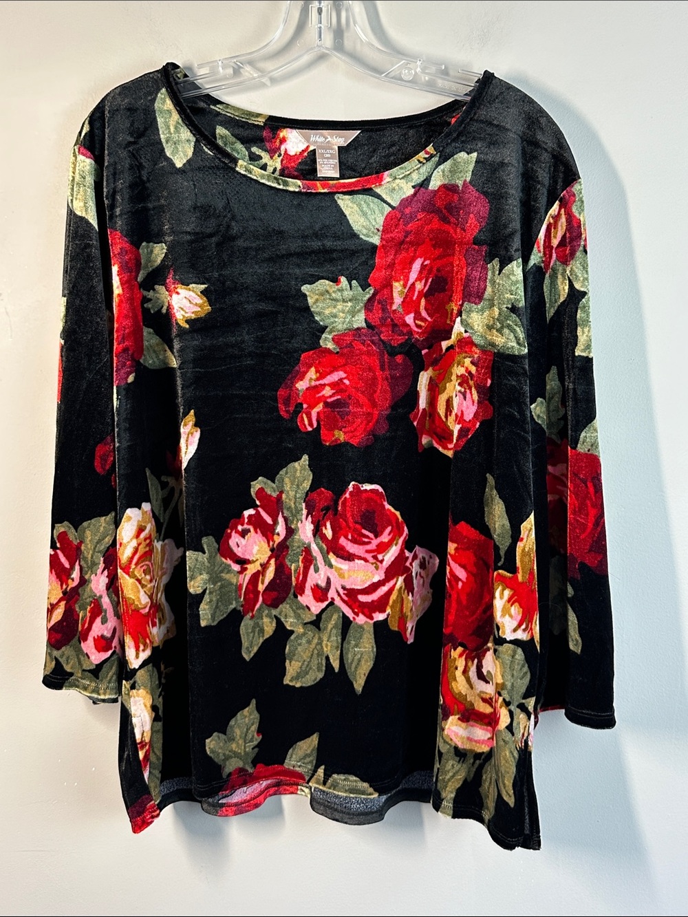 White Stag Black Velvet With Floral Print Top Size XXL Whimsigoth Dark Romantic